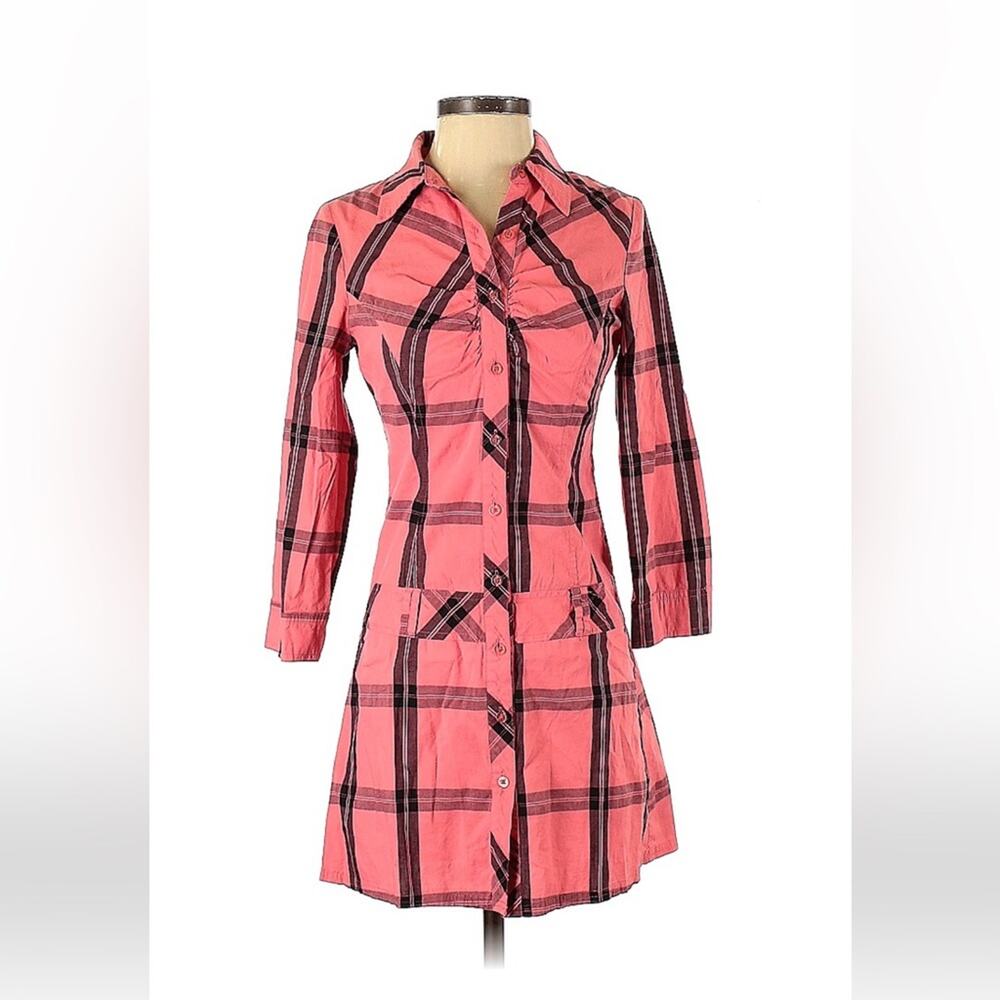 Luxirie by LRG pink plaid drop waist‎ shirt dress in a sheath cut size small